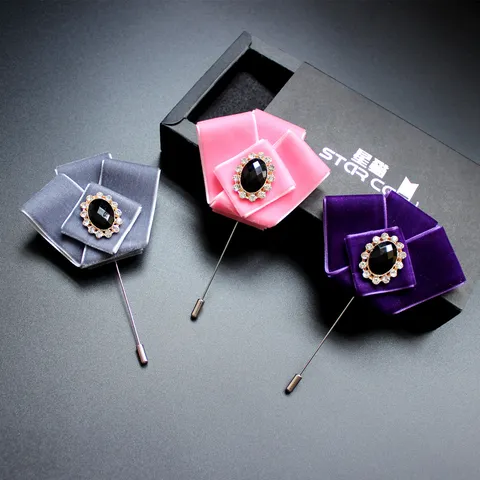 Heren Fluweel Reversspeld Strik Brooch Strass Pak Hemel Kraag Bloem Accessoires Voor Zakelijk Huwelijk Feest