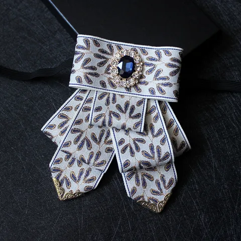 Men's Vintage Jacquard Fabric Bow Tie Rhinestone Gem Decorated Metal Corner Business Wedding Suit Shirt Collar Flower