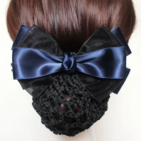 Professional Nurse Hair Net Bowknot Hair Clip Satin Mesh Hair Barrettes For Workplace Women Hair Styling Accessories