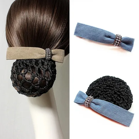 Bowknot Hair Clip Nursing Professional Hair Net Bow Hairpin With Pearls Rhinestones Women Hair Accessories