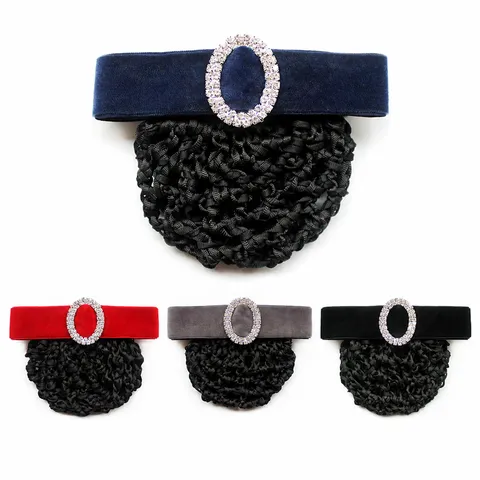 Professional Hair Net Hair Clip Velvet Rhinestone Oval Buckle Headwear Elegant Office Work Hair Accessory For Women