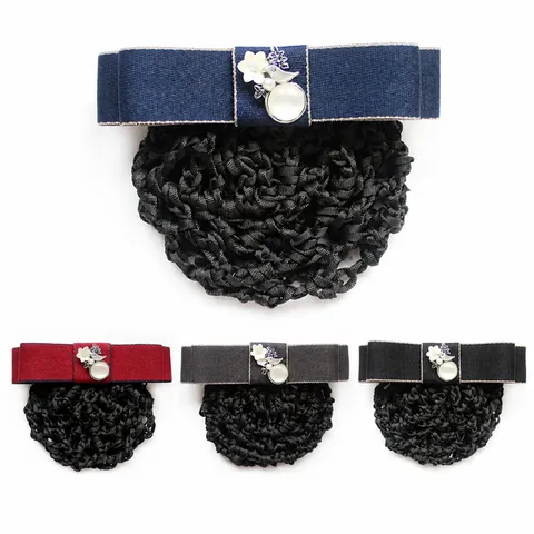 Professional Bow Hair Net Clip Elegant Ribbon Hairpin With Artificial Pearl Alloy For Women Work Office Hair Accessories