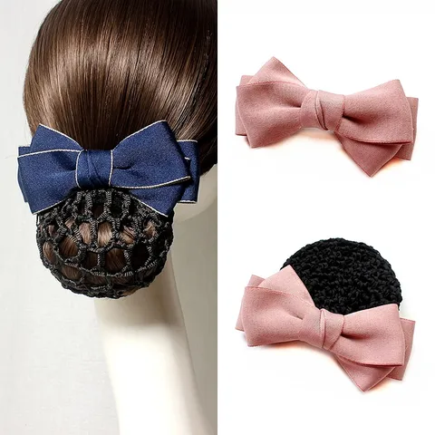 Women Hair Net Bow Clip Professional Waitress Nurse Hairpin Alloy Fabric Bowknot Hair Accessories For Work