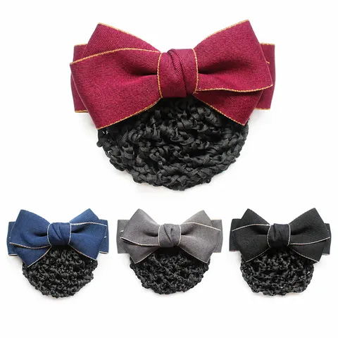 Women Hair Net Bow Clip Professional Waitress Nurse Hairpin Alloy Fabric Bowknot Hair Accessories For Work