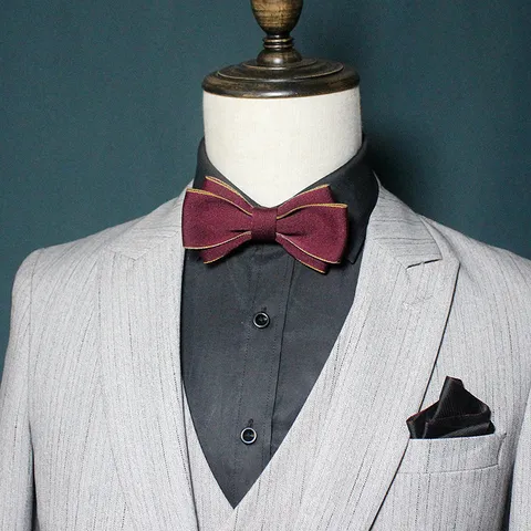 Men's Classic Woven Polyester Bow Tie Solid Color Double Layer Bowtie With Adjustable Strap For Formal Wedding Suit