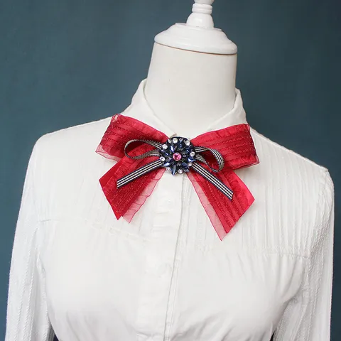 Dames Koreaanse Stijl Strik Strikje Legering Strass Lint Das Uniform Jurk Hemd Kraag Accessoires Sieraden Cadeau