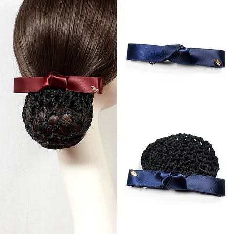 Women Professional Hair Net Bow Hair Clip Nurse Hotel Bank Stewardess Bun Cover Mesh Hair Accessory