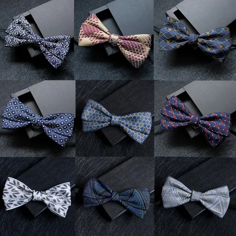 Men Suit Bow Tie Handmade Jacquard Polyester Formal Wedding Party Host Bowtie Stylish Geometric Pattern Neckwear