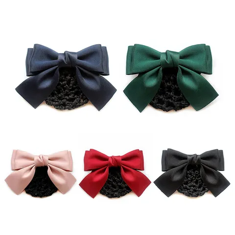 Minimalist Satin Bow Hair Net Clip Elegant Professional Hair Accessories For Nurse Women Hair Styling Hairpin