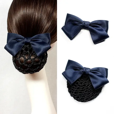 Professional Nurse Hair Net Bow Hair Clip Satin Ribbon Hair Accessories For Work Office Women Bun Cover Hairpin