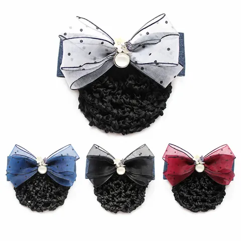 Elegant Organza Bow Hair Net Clip With Spring Clip Alloy Hair Accessories For Women Office Daily Hair Styling