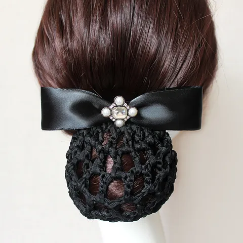 Minimalist Alloy Rhinestone Pearl Bowknot Hair Net Hair Clip Elegant Work Hair Accessories For Women