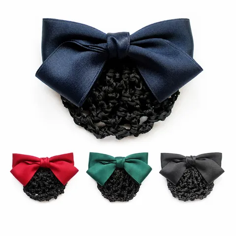Professional Nurse Hair Net Bow Hair Clip Satin Ribbon Hair Accessories For Work Office Women Bun Cover Hairpin
