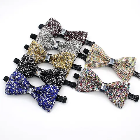 Groom Rhinestone Bow Tie Sparkling Full Diamond Bowtie Men Wedding Party Stage Nightclub Fashion Neckwear Accessories