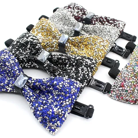 Groom Rhinestone Bow Tie Sparkling Full Diamond Bowtie Men Wedding Party Stage Nightclub Fashion Neckwear Accessories