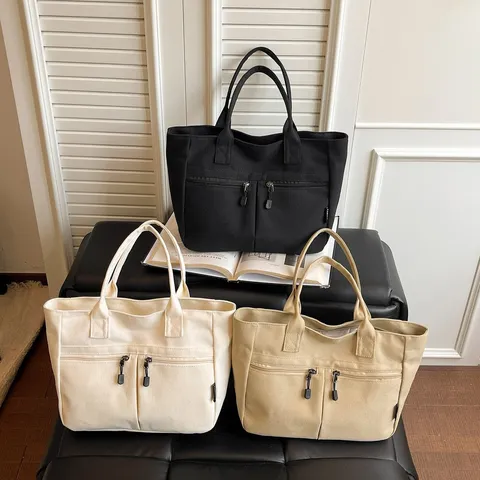 Casual Τσάντα Tote από Καμβά για Γυναίκες Μινιμαλιστική Μεγάλης Χωρητικότητας Τσάντα Χειρός Με Φερμουάρ Καθημερινή Τσάντα Ώμου