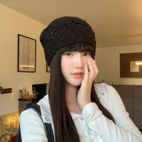 Mujer Casual Calado Floral Tejido Beanie Gorro Vintage Slouchy Cálido Primavera Otoño Suave Tejido Diario Gorra