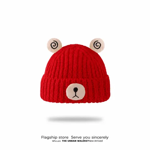 Gorro de Punto Cálido de Invierno para Niños Lindo Oso de Dibujos Animados Oreja Beanie Espesado A Prueba de Viento Suave Cómodo Bebé