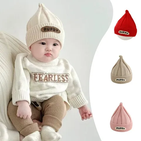 Gorro de Invierno Cálido de Punto para Bebé Lindo Recién Nacido Infante Etiqueta de Letra Protección de Orejas