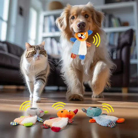 Cross-Border Pet Plush Toy Interactive Crinkle Paper Teething Chew Toy Cute Animal Design Dog Cat Self Play Toy