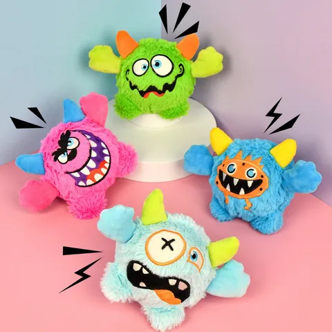 Funny Cute Monster Plush Pet Dog Toy Squeaky Bouncing Chew Toy Interactive Decompression Halloween Gift For Puppy