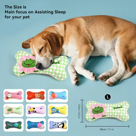 Cute Cartoon Animal Bone Chew Toy For Dogs Plush Squeaky Teething Toy Pet Interactive Play Companion
