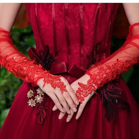 Guanti Lunghi Trasparenti in Pizzo e Rete con Anello per Dito Guanti da Sposa per Festa di Opera da Donna Guanti da Costume Eleganti