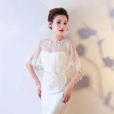 Bridal Wedding Dress Shawl Sheer Lace Cape Elegant Evening Party Wrap Shrug Women Capelet Formal Occasion Accessories