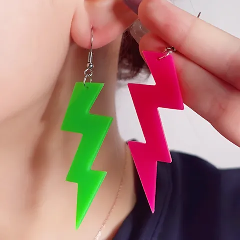 Exaggerated Fluorescent Acrylic Lightning Drop Earrings Hollow Geometric Long Dangle Earrings Fashion Jewelry For Women