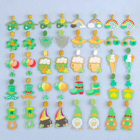 St Patricks Day Acrylic Dangle Earrings Clover Beer Balloon Shamrock Green Hat Fashion Party Jewelry Gifts For Women