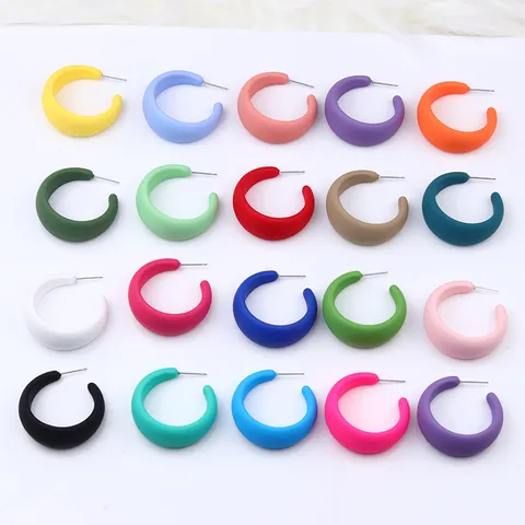 Minimalist Painted C Shape Geometric Hoop Earrings Acrylic Candy Color Statement Earrings For Women Fashion Jewelry