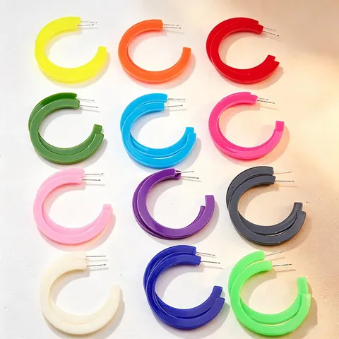 Candy Colored Acrylic Flat C-Shaped Hoop Earrings Bright Statement Geometric Ear Jewelry For Women Daily Wear