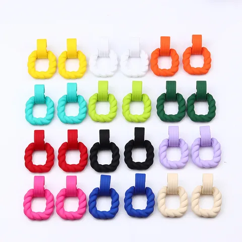 Minimalist Acrylic Geometric Square Twisted Hoop Earrings Women Fashion Trendy Candy Color Resin Ear Jewelry Gift