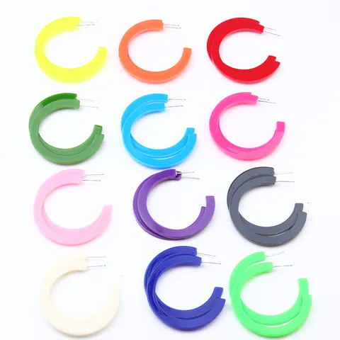 Candy Colored Acrylic Flat C-Shaped Hoop Earrings Bright Statement Geometric Ear Jewelry For Women Daily Wear