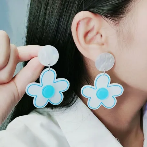 Summer Fresh Acrylic Floral Stud Earrings Colorful Flower Dangle Earrings Sweet Fashion Jewelry Gift For Women
