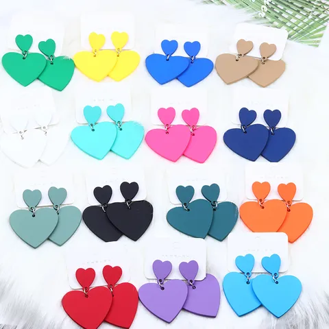 Valentine Day Big Heart Acrylic Stud Earrings Minimalist Spray Painted Geometric Love Heart Ear Jewelry Gift For Women