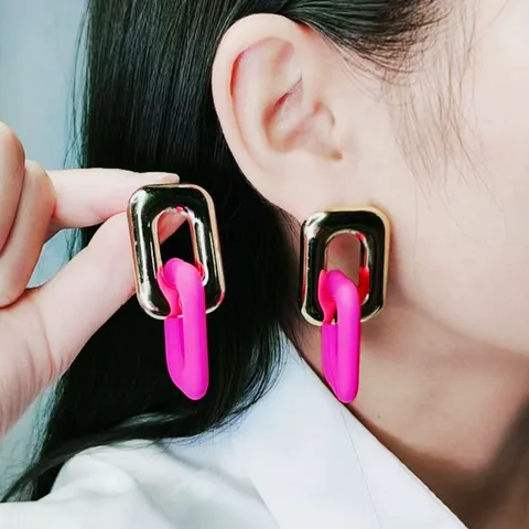 Minimalist Rectangular Chain Spliced Acrylic Stud Earrings Stainless Steel Post Geometric Fashion Jewelry For Women