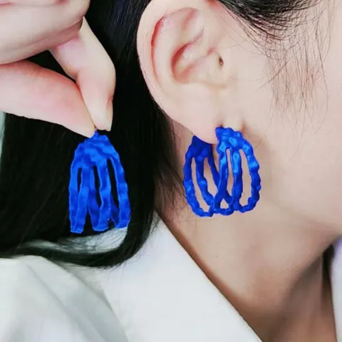 Fashion Royal Blue Geometric Metal Earrings Women Trendy Hollow Hoop Ear Studs Chic Daily Jewelry Gift