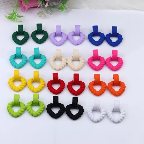 Minimalist Acrylic Heart Semicircle Spliced Stud Earrings Stainless Steel Post Spray Painted Geometric Jewelry Women