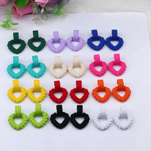 Minimalist Acrylic Heart Semicircle Spliced Stud Earrings Stainless Steel Post Spray Painted Geometric Jewelry Women