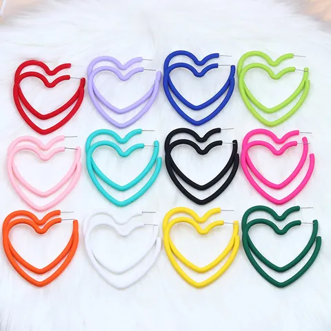 Acrylic Love Heart Dangle Earrings Sweet Simple Painted Heart Ear Studs Fashion Jewelry Gift For Women