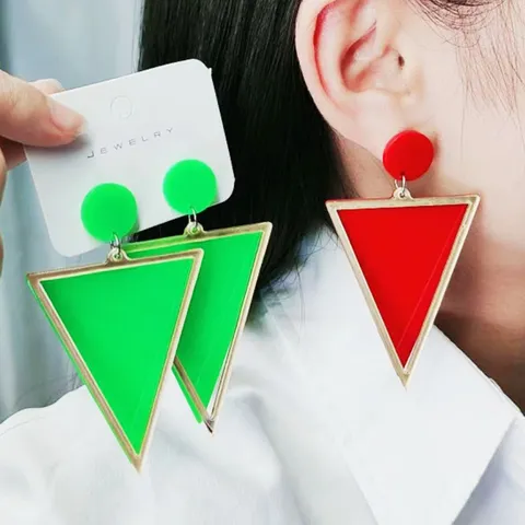 Retro Mirror Acrylic Geometric Triangle Stud Earrings Stainless Steel Post Fluorescent Color Fashion Jewelry For Women
