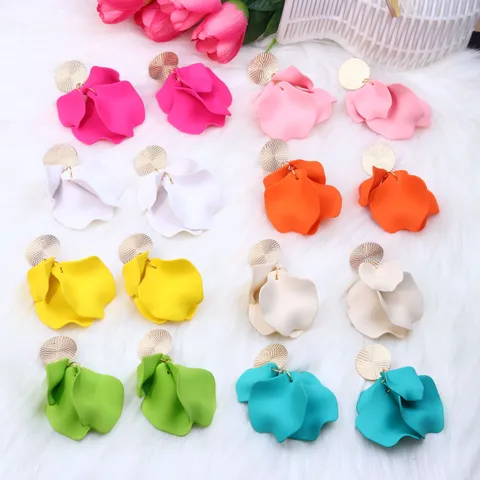 Bohemian Acrylic Petal Dangle Earrings Candy Color Pleated Flower Drop Earrings For Women Fashion Jewelry
