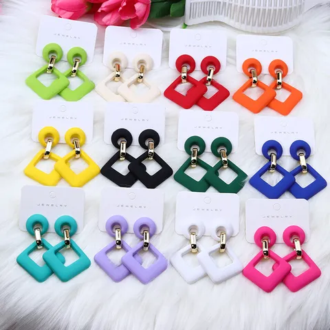 Fashion Acrylic Painted Geometric Diamond Hollow Stud Earrings Retro Alloy Drop Earrings Jewelry For Women