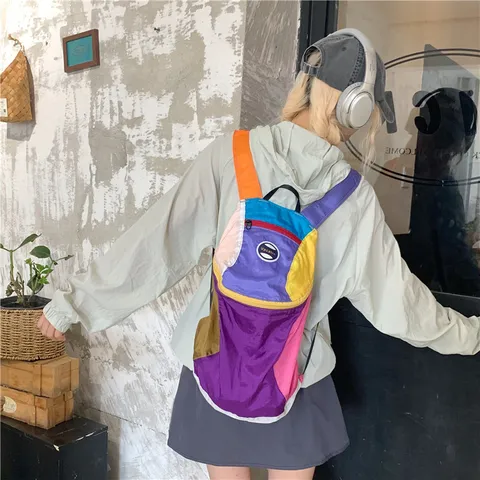 Outdoor Lightweight Travel Casual Backpack Fashion Contrast Color Nylon Daypack School Bookbag For Women