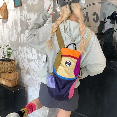 Outdoor Lightweight Travel Casual Backpack Fashion Contrast Color Nylon Daypack School Bookbag For Women