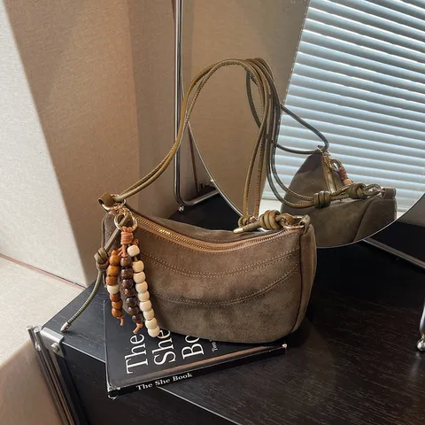 Womens Vintage Solid Color PU Leather Underarm Bag Fashion Casual Versatile Hobo Shoulder Bag Commuter Crescent Bag