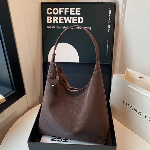 Retro Suede Large Capacity Shoulder Bag Women Casual Tote Bag Autumn Winter Fashion Hobo Underarm Commuter Bag