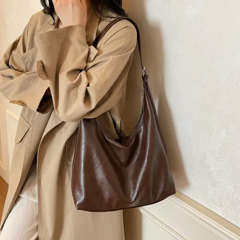 Women's Fashion PU Leather Tote Bag Large Capacity Hobo Shoulder Bag Casual Commute Crossbody Bag Solid Color Stitching Handbag