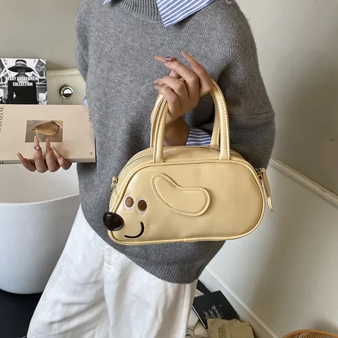 Dachshund PU Leather Shoulder Bag Minimalist Bowling Handbag Large Capacity Daily Commute Top Handle Bag For Women